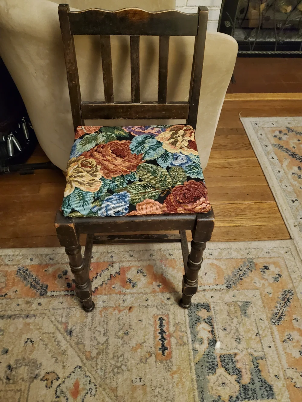 Floral Tapestry Accent Miniature Chair with Multicolor Seat